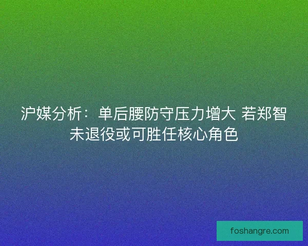 沪媒分析：单后腰防守压力增大 若郑智未退役或可胜任核心角色