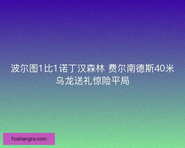波尔图1比1诺丁汉森林 费尔南德斯40米乌龙送礼惊险平局